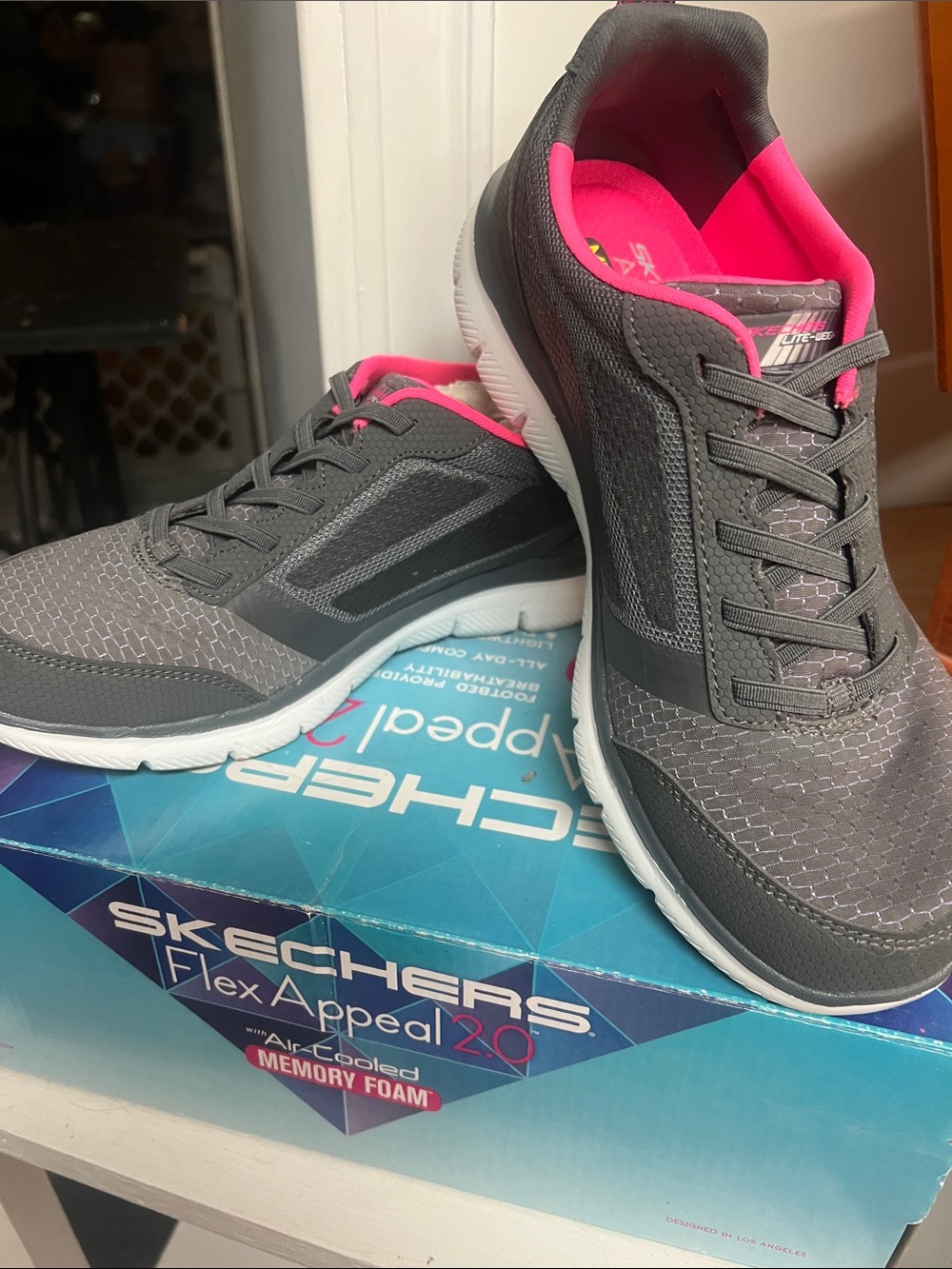 Skechers Women’s Gray Athletic Sneakers with Hot Pink Lining